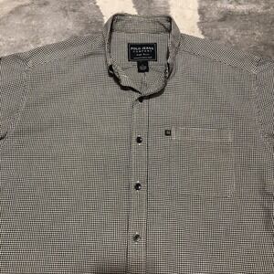 Polo Ralph Lauren Shirt Men Large Gray Houndstooth Jeans Company Plaid Button Up